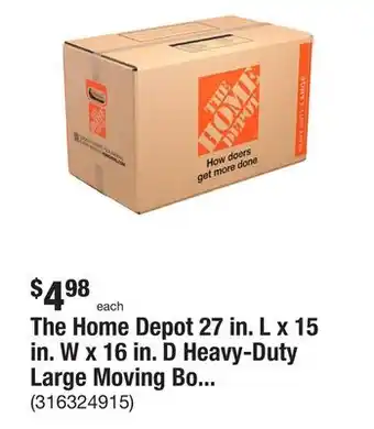 The Home Depot The home depot 27 in. l x 15 in. w x 16 in. d heavy-duty large moving box with handles offer
