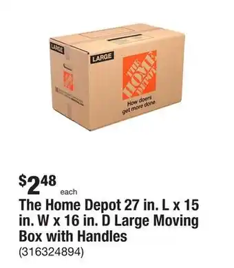The Home Depot The home depot 27 in. l x 15 in. w x 16 in. d large moving box with handles offer