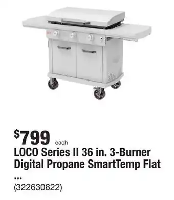 The Home Depot Loco series ii 36 in. 3-burner digital propane smarttemp flat top grill / griddle in chalk finish with enclosed cart and hood offer