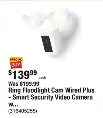 The Home Depot Ring floodlight cam wired plus - smart security video camera with 2 led lights, 2-way talk, color night vision, white offer