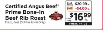 ShopRite Prime bone-in beef rib roast offer