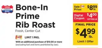 ShopRite Bone-in prime rib roast offer