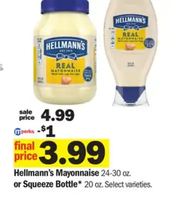 Meijer Hellmann's mayonnaise 24-30 oz. or squeeze bottle* 20 oz offer