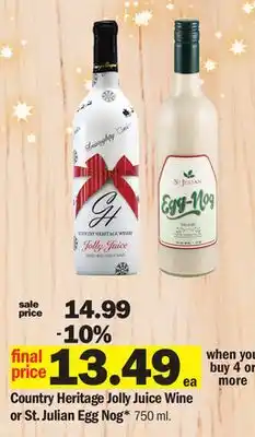 Meijer Country heritage jolly juice wine or st. julian egg nog offer