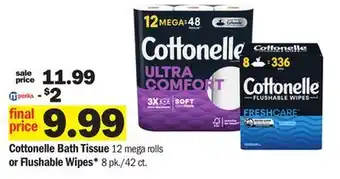 Meijer Cottonelle bath tissue 12 mega rolls or flushable wipes* 8 pk./42 ct offer