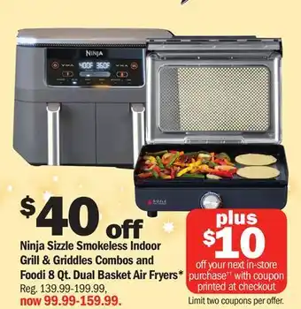 Meijer Ninja sizzle smokeless indoor grill & griddles combos and foodi 8 qt. dual basket air fryers offer