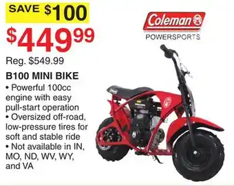Dunham's Sports Coleman b100 mini bike offer
