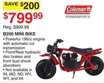 Dunham's Sports Coleman b200 mini bike offer