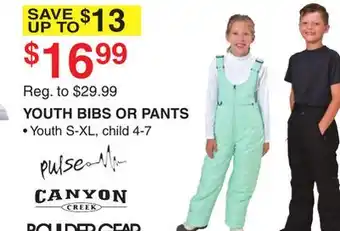 Dunham's Sports Canyon creek youth bibs or pants offer