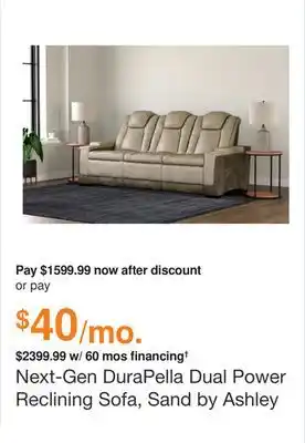 Ashley Furniture Next-gen durapella dual power reclining sofa, sand by ashley offer