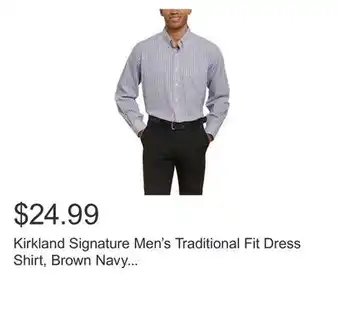 Costco Kirkland signature men's traditional fit dress shirt, brown navy white check offer
