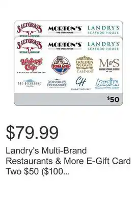Costco Landry's multi-brand restaurants & more e-gift card two $50 ($100 value) (71 restaurants) offer