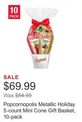 Costco Popcornopolis metallic holiday 5-count mini cone gift basket, 10-pack offer