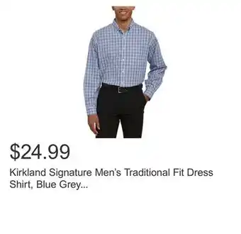 Costco Kirkland signature men's traditional fit dress shirt, blue grey white tattersall offer
