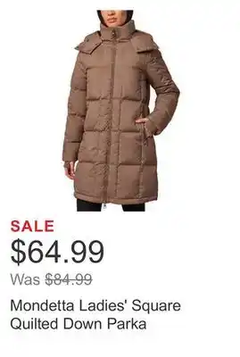 Costco Mondetta ladies' square quilted down parka offer