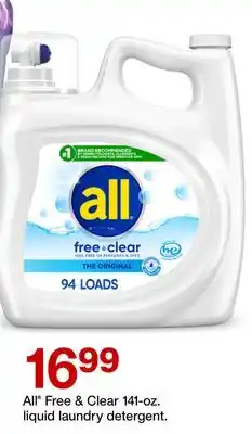 Target All free & clear 141-oz. liquid laundry detergent offer