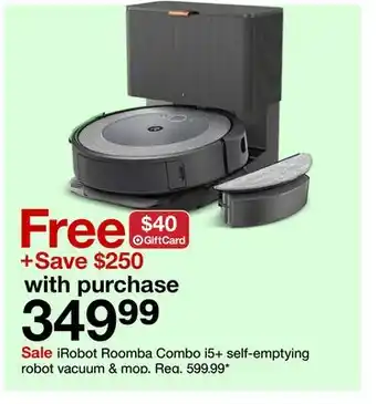 Target Irobot roomba combo i5 + self-emptying robot vacuum & mop offer