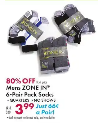 Boscov's Mens zone in 6-pair pack socks offer