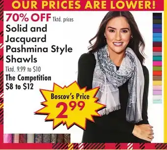 Boscov's Solid and jacquard pashmina style shawls offer
