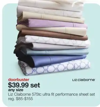 JC Penney Liz claiborne 575tc ultra fit performance sheet set offer
