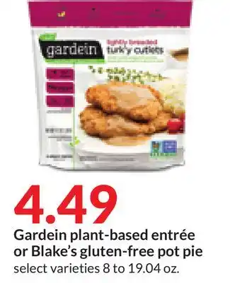 Hy-Vee Gardein plant-based entrée or blake's gluten-free pot pie offer