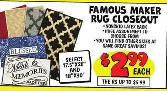 Ollie's Famous maker rug closeout offer