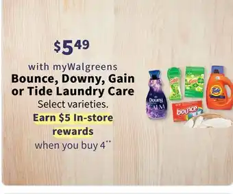Walgreens Bounce, downy, gain or tide laundry care offer