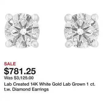 Belk Lab created 14k white gold lab grown 1 ct. t.w. diamond earrings offer