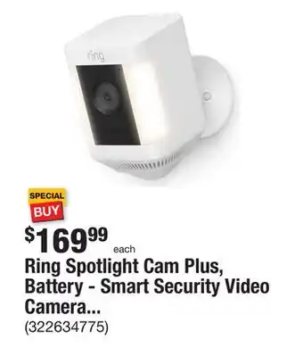 The Home Depot Ring spotlight cam plus, battery - smart security video camera with led lights, 2-way talk, color night vision, white offer