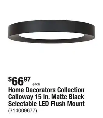 The Home Depot Home decorators collection calloway 15 in. matte black selectable led flush mount offer