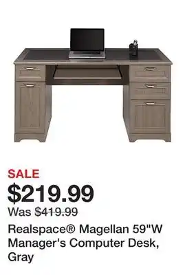 Office Depot Realspace magellan 59w manager's computer desk, gray offer