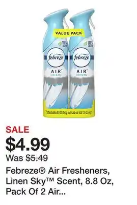 Office Depot Febreze air fresheners, linen sky scent, 8.8 oz, pack of 2 air fresheners offer