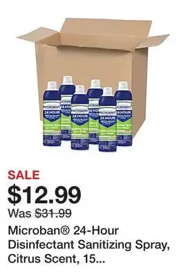 Microban 24-hour disinfectant sanitizing spray, citrus scent, 15 oz, pack of 6 cans
