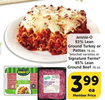Albertsons Jennie-o 93% lean ground turkey or patties 16 oz. selected varieties or signature farms 85% lean ground beef 16 oz offer
