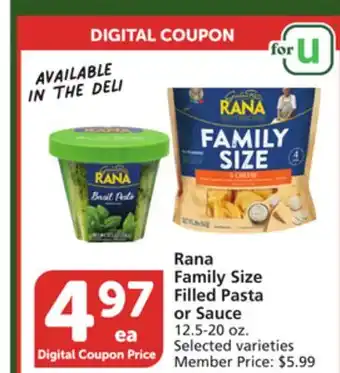 Albertsons Rana family size filled pasta or sauce offer