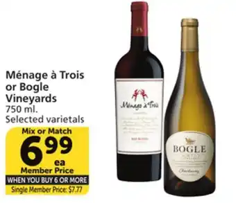 Albertsons Ménage à trois or bogle vineyards offer