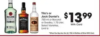 Ralphs Tito's or jack daniel's offer