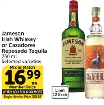 Vons Jameson irish whiskey or cazadores reposado tequila offer