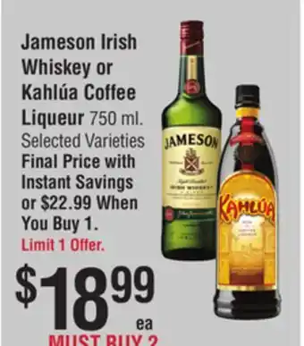 Smart & Final Jameson irish whiskey or kahlúa coffee liqueur offer