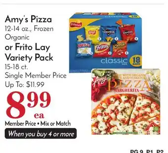 Pavilions Amy's pizza 12-14 oz., frozen organic or frito lay variety pack 15-18 ct offer