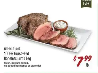 Sprouts Farmers Market All-natural 100% grass-fed boneless lamb leg offer