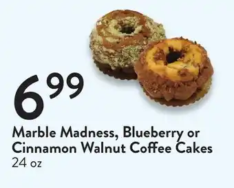 Fresh Thyme Marble madness, blueberry or cinnamon walnut coffee cakes offer