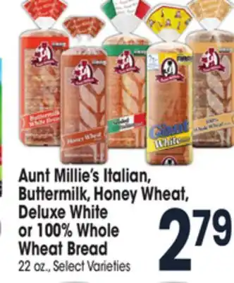 Jewel-Osco Aunt millie's italian, buttermilk, honey wheat, deluxe white or 100% whole wheat bread offer