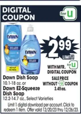 Jewel-Osco Dawn dish soap 10.1-18 oz. or dawn ez-squeeze dish soap 12.2-14.7 oz offer