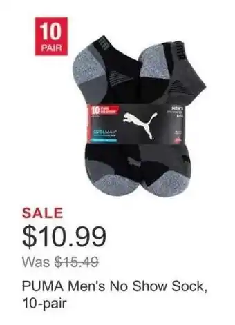 Costco PUMA Men's No Show Sock, 10-pair offer