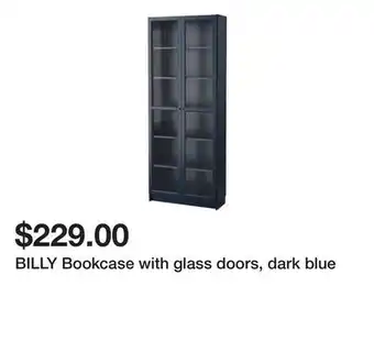 Ikea Billy bookcase with glass doors, dark blue offer