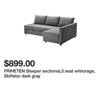 Ikea Friheten sleeper sectional,3 seat w/storage, skiftebo dark gray offer