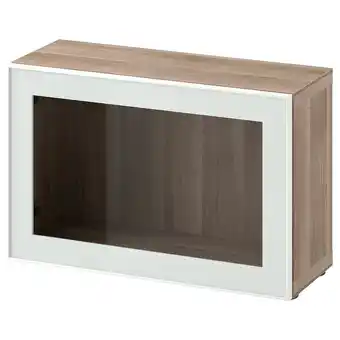 Ikea Bestå shelf unit with glass door, walnut effect light gray glassvik/white/light green clear glass, 23 5/8x8 5/8x15 offer