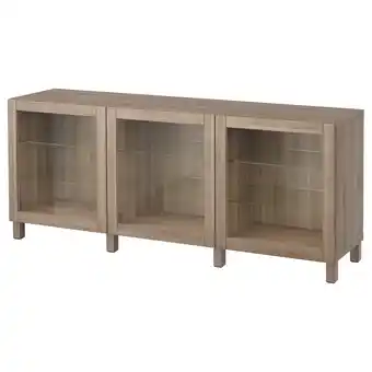 Ikea Bestå storage combination with doors, walnut effect light gray/sindvik/stubbarp gray stained walnut eff clear glass, 70 7/8x1 offer