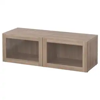 Ikea Bestå shelf unit with glass doors, walnut effect light gray/sindvik gray stained walnut eff clear glass, 47 1/4x16 1/2x15 offer